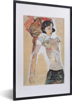 Produktbild von MuchoWow® Gerahmtes Poster Liegendes halbbekleidetes Mädchen - Gemälde von Egon Schiele 40x60 cm - Poster mit Schwarzem Bilderrahmen Wandposter Rahmen Foto Bilder - Poster in Rahmen