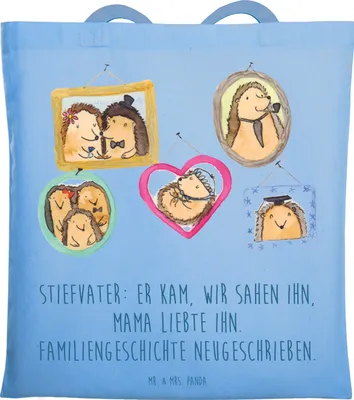Produktbild von Mr. & Mrs. Panda Schultasche Stiefvater Liebe - Sky Blue - Geschenk, Shopping Tasche, Wertschätzung, Weihnachten, Einkaufstasche, Laptoptasche, Familienmitglieder, Freund