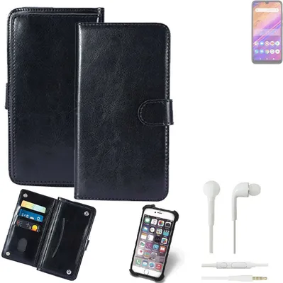 Produktbild von K-S-Trade 360° Hülle kompatibel mit BLU J6S inkl. Headphones schwarz Kunstleder Case BookCase WalletCase Kunstlederederhülle Handyhülle,