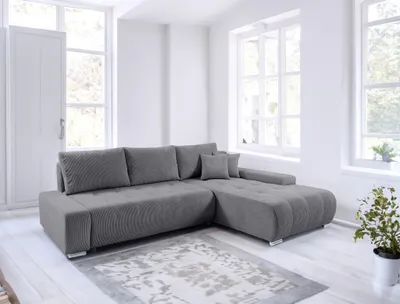 Produktbild von Ecksofa Sofa mit Schlaffunktion VOGAR Stoff Poso Grau Ottomane Rechts