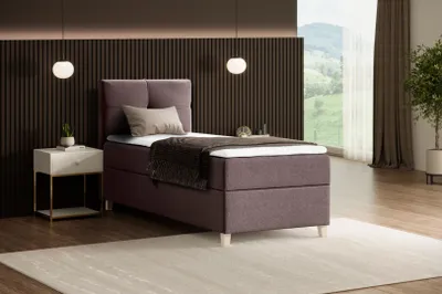 Produktbild von Modern Boxspringbett HELEN MINI - Bett mit Federkernmatratze Polsterbett 100x200cm mit Topper Einzelbett - Braun (soro 28)