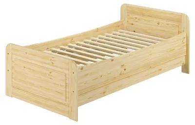 Produktbild von Seniorenbett extra hoch 90x200 Einzel Holzbett Gäste Massivholz Kiefer Zubehör wählbar V-60.42-09Rollrost inkl.