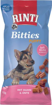 Produktbild von Rinti - Snack Bitties Puppy 16x75g  |  Huhn & Ente