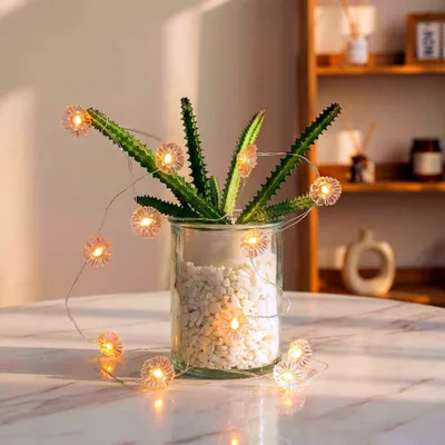 Blüten-Lichterkette 3 m, 30 LEDs, batteriebetrieben, warmweiß