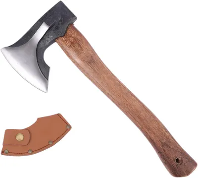 Produktbild von Axt für den Außenbereich, 34 cm, Handaxt, 850 g, aus sehr robustem Kohlenstoffstahl mit Holzgriff und Schneideschutz, kompakte Spalt- und Schnitzachse