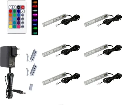 Produktbild von QLS LED RGB 8 Set Glasbodenbeleuchtung Lichtleiste 12V Fernbedienung 16 Farben 11138