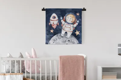 Produktbild von MuchoWow® Wandteppich Wandbehang Weltraum - Rakete - Mond - Jungen - Mädchen - Kinder 60x60 cm Tapisserie Dekoration Wandtuch - Dekorationen - Wand Decke