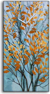 Produktbild von Wanduhr Uhr Wandbild Leinwand 30x60 Ölgemälde Kunst Bäume Blätter Zweige - weiße Hände