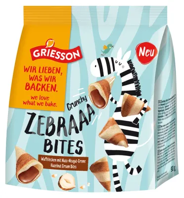 Zdjęcie produktu dla Griesson De Beukelaer Zebraaa Bites z nadzieniem z kremu nugatowego 90g