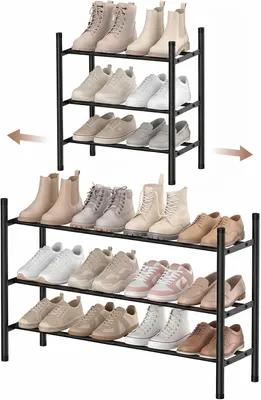 Obrázok produktu pre Kovová polica na topánky, nastaviteľná, 3 úrovne, 45-83 cm, úsporná, vhodná do chodby