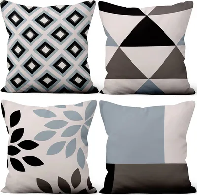 Productafbeelding van 24 x 24 Inch Kussenslopen Blauw Wit Zwart Modern Geometrisch Patroon Zachte Korte Pluche Vierkante Gooi Kussenslopen Bed Woonkamer Boerderij Bank
