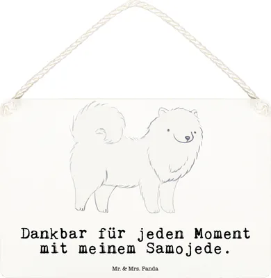 Produktbild von Mr. & Mrs. Panda Wandbild Holz Samojede Moment DIN A6 - Weiß - Geschenk, Türschild, Holzschild, Samojedenspitz, holzbild, Samojedenhund, Schild, kleine aufmerksamkeit