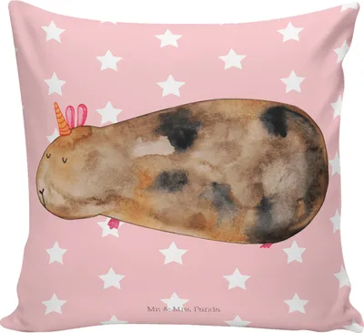 Produktbild von Mr. & Mrs. Panda zier kissen Einhorn Meerschweinchen - Rot Pastell - Geschenk, kuschelkissen 40x40, für sofa, Unicorn, Meerschwein, Deko, Einhörner, Polster, Meericorn