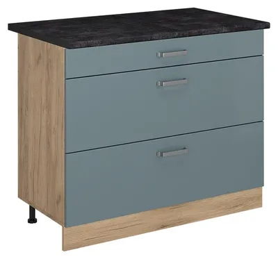 Produktbild von Küchenunterschrank Vicco R-Line Blau-Grau/Goldkraft Eiche 100 cm Arbeitsplatte Anthrazit, Model 71640