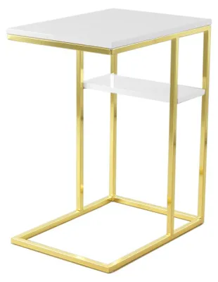 Imagen del producto de Mesa Auxiliar de Sofá Lucilla con Estructura Dorada y Estantes Blancos