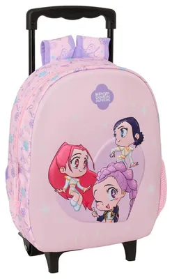 Image de Sac à dos Safta K-pop Demon Hunters, 8,91 litres, avec roulettes, couleur rose. Pour enfant, couleur rose, taille unique