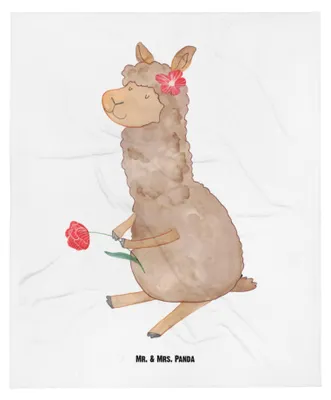 Produktbild von Mr. & Mrs. Panda Babydecke Alpaka Blume - Weiß - Geschenk, Spruch, Schmusedecke, Lama, Plaid, Schlummerdecke, Fleecedecke, Lamas, Erstlingsdecke
