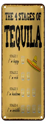 Produktbild von Blechschild Spruch 27x10 cm The 4 stages of Tequila Deko Schild