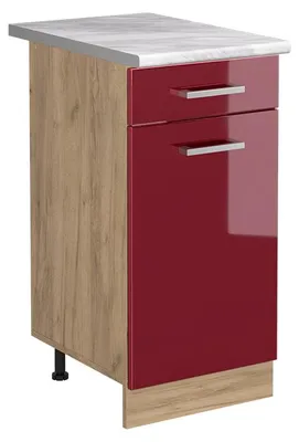 Zdjęcie produktu dla Szafki kuchenne Vicco R-Line Czerwony połysk/Dąb goldkraft 40 cm blat roboczy Marmur, Model 61154