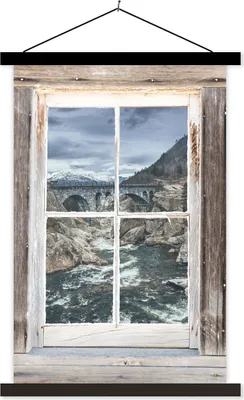 Produktbild von MuchoWow® Textilposter Aussicht - Brücke - Wasser 60x90 cm mit schwarzem Rahmen - Poster Wohnzimmer
