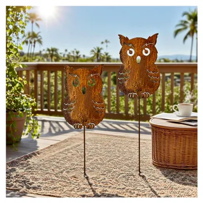 Produktbild von 2 Stück Gartendeko Rost, Eule Rost Deko für Garten, Gartendeko Metall Geeignet für die Dekoration Garten und Balkon Töpfe