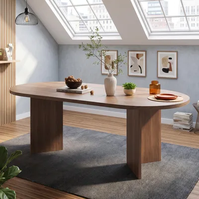 Immagine prodotto di Tavolo allungabile, con angoli arrotondati e piano spesso, tavolo da pranzo 160x80x75 cm, adatto per 6-8 persone, tavolo da cucina, noce