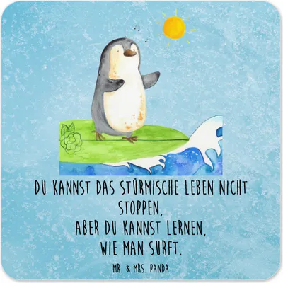 Produktbild von Mr. & Mrs. Panda coaster set Pinguin Surfer 15er Set - Eisblau - Geschenk, Motiviert, Tischuntersetzer, Glas-Untersetzer, Portugal, Tassenuntersetzer, Urlaub, Hawaii