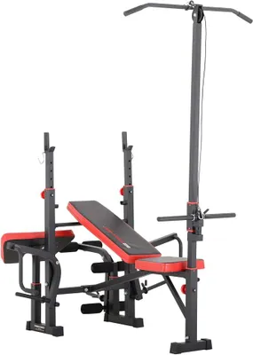 Produktbild von Hantelbank mit Gusseisen Gewichten,mit Latzug,Langhantel-Ablage, Curlpult und Butterfly, Inkl. 34/48/60kg Hanteln Set