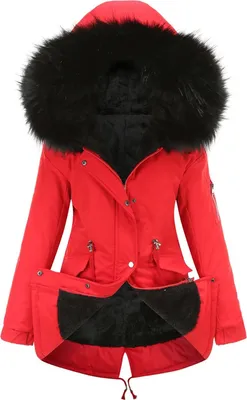 Produktbild von ASKSA Damen Winterparka Lang Wintermantel mit Kapuze Fleecejacke Mode Outdoorjacke Oversized Mantel, Rot, 4XL