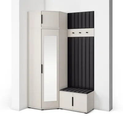 Produktbild von Garderoben-Set Napoli Version 22: Eckschrank mit Polsterpaneelen, Schuhschrank Flur und Eingangsbereich (Cashmere/Trinity 16)