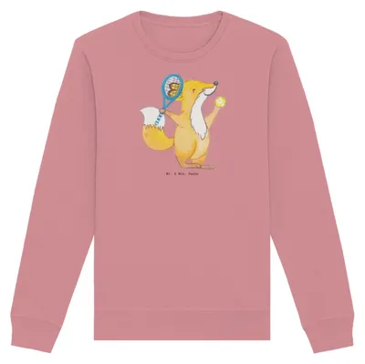 Produktbild von Mr. & Mrs. Panda Baumwoll Sweatshirt Fuchs Tennis spielen Größe XXL - Canyon Pink - Geschenk, Pullover, Turnier, Tennisverein, Pulli, Ballsportart, Tennisclub, Sweater