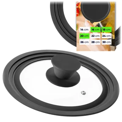 Produktbild von KADAX Universaldeckel 16/18/20 cm, Universal Deckel für Töpfe & Pfannen, Pfannendeckel, Glasdeckel mit Silikonrand und Dampfloch, Topfdeckel (Mattschwarz)