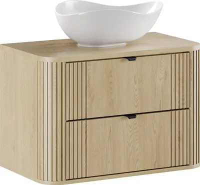 Produktbild von Badezimmer-Waschtisch 80 cm breit in Eiche, Rillen, mit Aufsatzwaschbecken - OLIVA-56