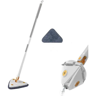 Produktbild von Freihändiger Mopp,Wischmops mit Teleskopstange, 130 cm verlängerbar, automatischer Wasserauspressfunktion,mit 1 Ersatz Mopp Tüchern,Weiß