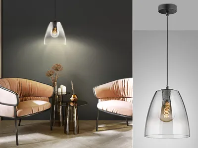 Produktbild von LED Pendelleuchte einflammig dimmbar Schwarz Rauchglas Ø 25cm - Esstischlampe