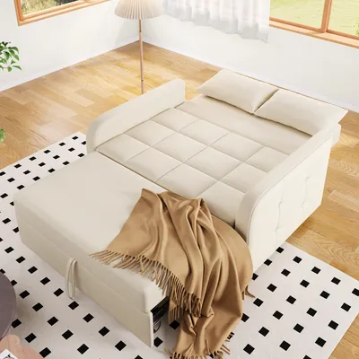 Produktbild von okwish Schlafsofa Multifunktionssofa Sofabett, Klappbett Verstellbares Rückenteil Sofa, Ideal für kleine Wohnungen und Studentenwohnheime Beige