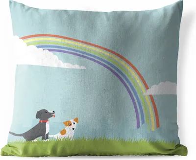 Produktbild von MuchoWow® Outdoor Kissen - Eine Illustration von zwei Hunden unter einem Regenbogen - 60x60 cm - Wetterfest - Lounge Kissen - Dekoration - Schlaf Kissen