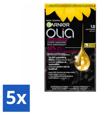 Obrázok produktu pre 5 ks Garnier Olia 1 – Trvalá farba na vlasy – Čierna – Bez amoniaku – Výhodný balík – 5 kusov