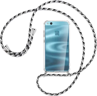 Produktbild von Handykette Backcover-Schutzhülle mit Band (Metall silberfarben) für Huawei P10 Lite - schwarz/grau/weiß