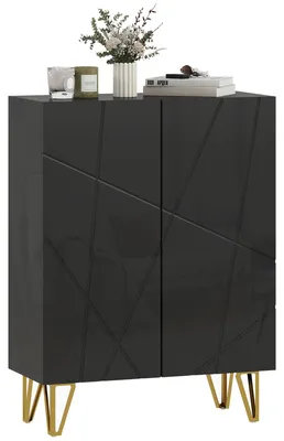 Produktbild von Schuhkommode, Schuhschrank mit 2 Türen, Schuhregal mit 3 verstellbaren Einlegeböden, Schwarz  |  Softclose-Scharniere  |  bis 60 kg  |  72 x 31,5 x 95 cm