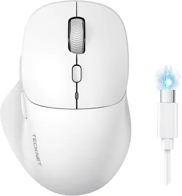 Produktbild von Kabellose Bluetooth Maus Wiederaufladbar, Tri-Mode BT 5.0/3.0 & 2.4G USB, 4800 DPI, Ergonomisch mit Daumenauflage, Leise Maus
