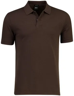 Produktbild von Poloshirt Boss Black Pallas dunkelbraun Piqué 2-Knopf