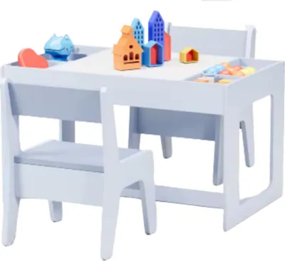 Produktbild von Bolt Edge 3-in-1 Kinderschreibtische – 1 Tisch + 2 Stühle – Aktivitätentisch mit Aufbewahrung und Tafel – Kinderbureau – Hellgrau