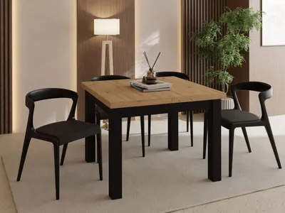 Produktbild von Quadratischer Esstisch Ausziehbar 90 bis 190 cm – Verlängerbar, für 4-10 Personen mit Schwarzen Holzbeinen – Tisch für Wohnzimmer & Esszimmer in Eiche Artisan Hellbraun