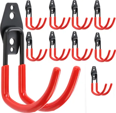 Produktbild von Set 10 Stck. Wandhaken von BOTLE, Werkzeughaken, für Werkzeuge, U-förmig 11 cm, stabil mit PVC-Ummantelung, für Garage, Schuppen, Werkstatt, Haken für Handsäge und Gartensäge, Doppelhaken, Tragkraft bis 30 kg