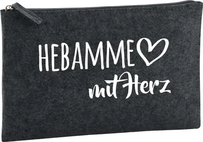 Produktbild von Huuraa Kulturbeutel Hebamme mit Herz 1 Liter Charcoal Filz Kosmetiktasche Geschenkidee