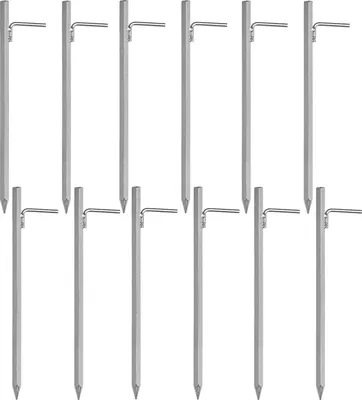 Obrázek produktu pro Kotva do země 12 ks 40 cm s L-hákem z pozinkované oceli - robustní kolík pro bezpečné upevnění stanů, pavilonů a plachet - ideální pro pevný terén a kempování