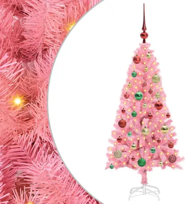 Image de vidaXL Arbre de Noël avec 150 LEDs avec support Rose 120 cm PVC
