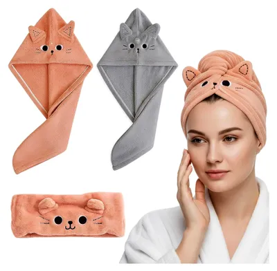 Produktbild von 3-teiliges Set Mikrofaser Haarturban mit Knopf