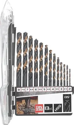 Obrázek produktu pro TVARDY Vrtáky do kovu HSS, DIN 338, 2-8 mm, sada 13 ks T02000